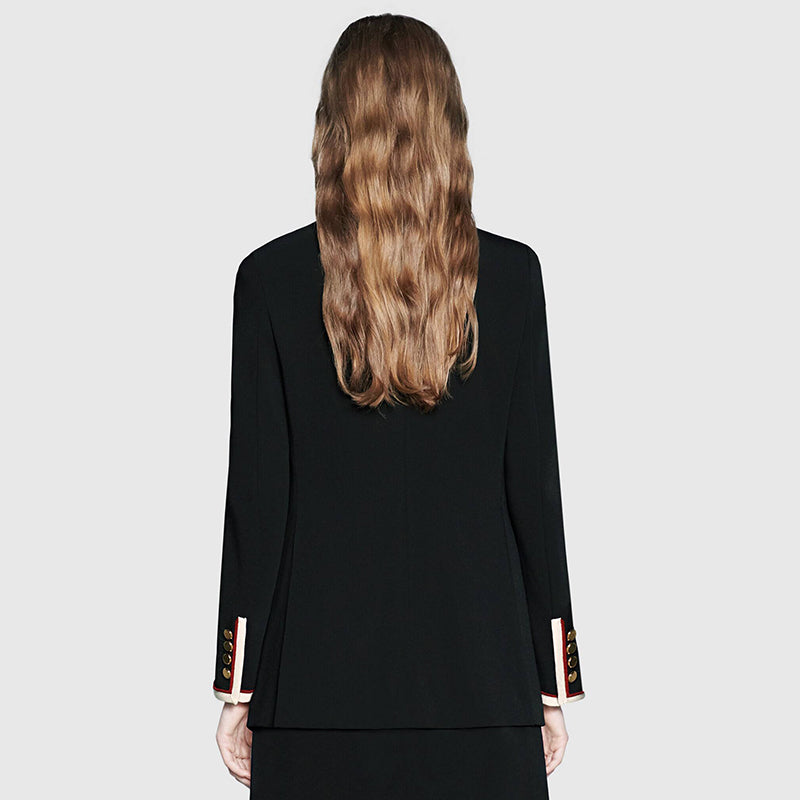 38 NEW $2,700 GUCCI Runway Black Cady BLAZER JACKET - Archival GG LOGO LINING