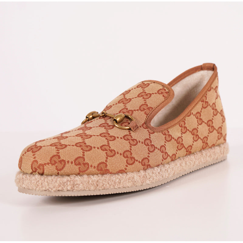 9G US 9.5 NEW $640 GUCCI Men's Fria GG Tan Canvas ESPADRILLES HORSEBIT LOAFERS
