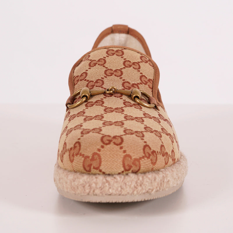 9G US 9.5 NEW $640 GUCCI Men's Fria GG Tan Canvas ESPADRILLES HORSEBIT LOAFERS