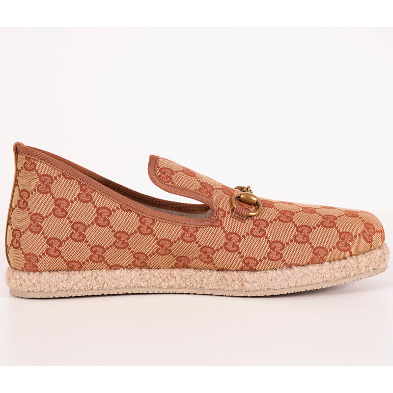 9G US 9.5 NEW $640 GUCCI Men's Fria GG Tan Canvas ESPADRILLES HORSEBIT LOAFERS