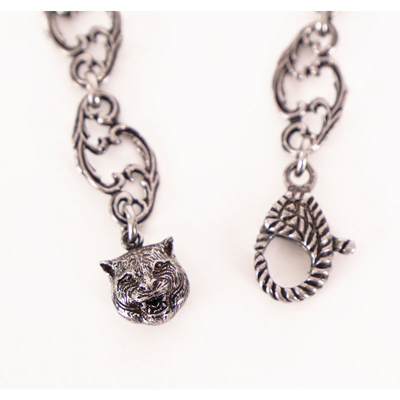 NEW $1190 GUCCI Aged Palladium CRYSTAL DOUBLE GG Silver Aged Finish NECKLACE NIB