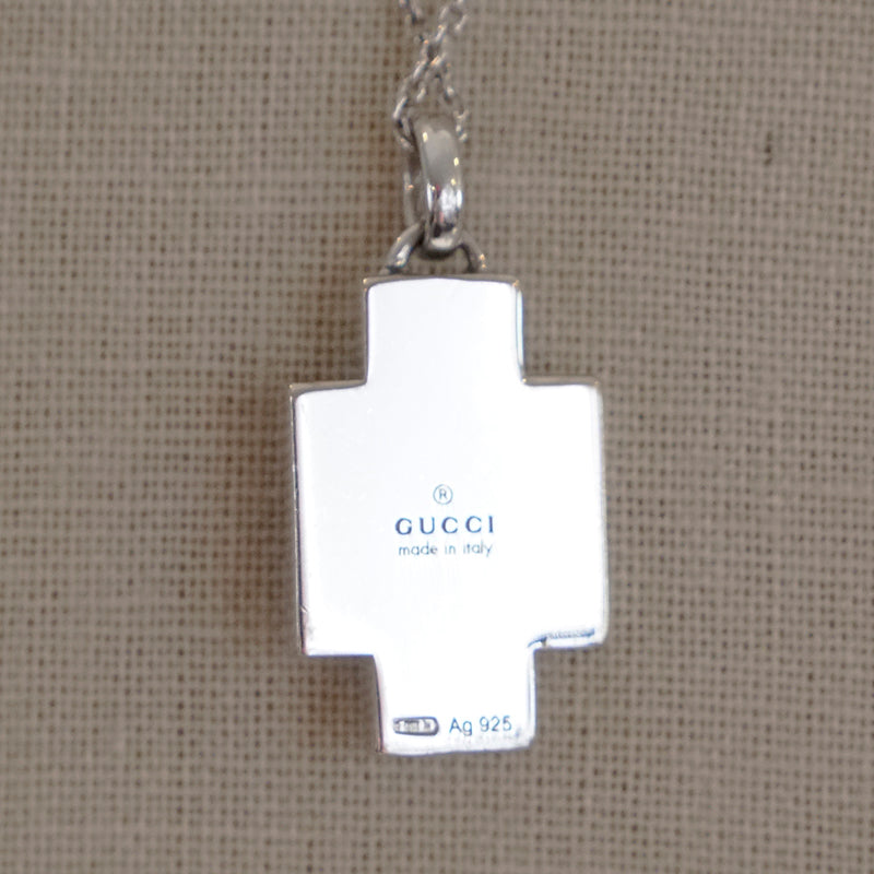 NEW $650 GUCCI .925 Sterling Silver GARNET Cabochon CROSS PENDANT NECKLACE NWB