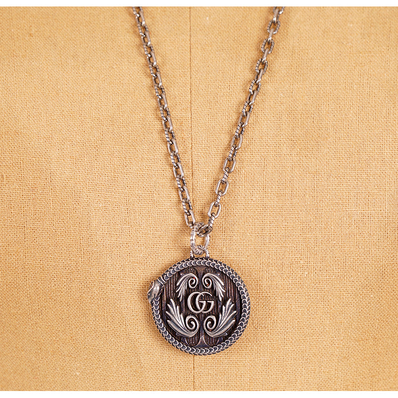 NEW $820 GUCCI GARDEN Aged Sterling Silver SNAKE OUROBOROS GG LOGO NECKLACE NWB