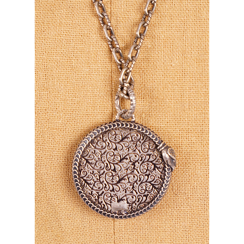 NEW $820 GUCCI GARDEN Aged Sterling Silver SNAKE OUROBOROS GG LOGO NECKLACE NWB