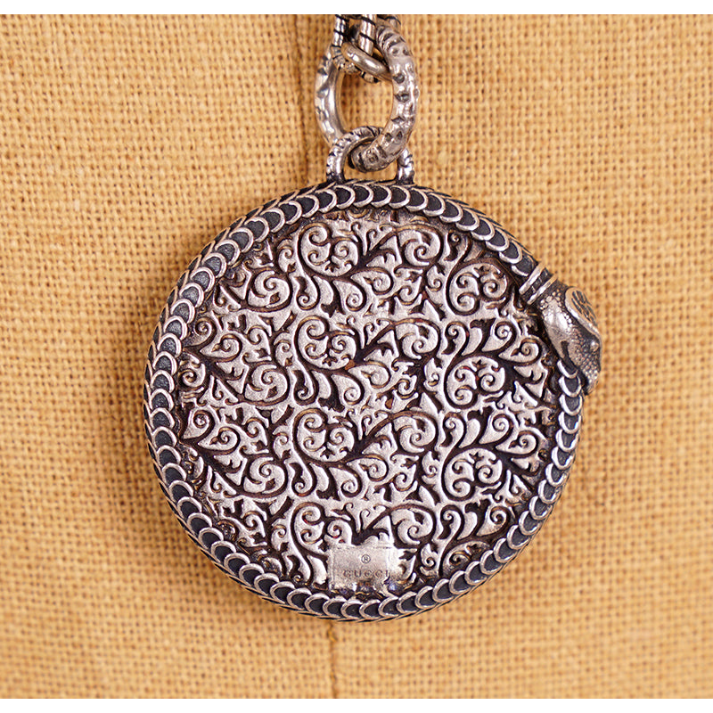 NEW $820 GUCCI GARDEN Aged Sterling Silver SNAKE OUROBOROS GG LOGO NECKLACE NWB