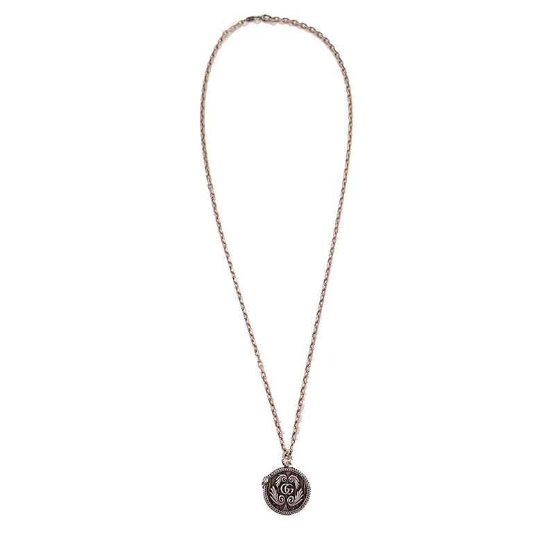 NEW $820 GUCCI GARDEN Aged Sterling Silver SNAKE OUROBOROS GG LOGO NECKLACE NWB