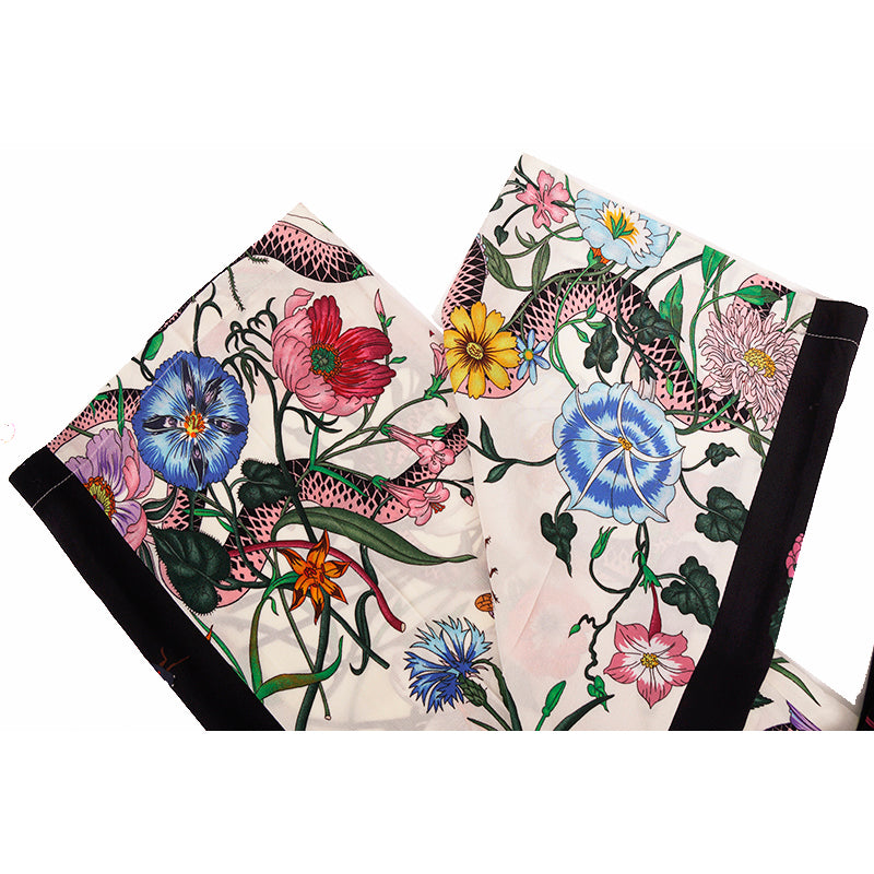 sz 40 NEW $1,300 GUCCI Ivory FLORA & Pink SNAKE PRINT Silk TROUSERS PANTS NWT