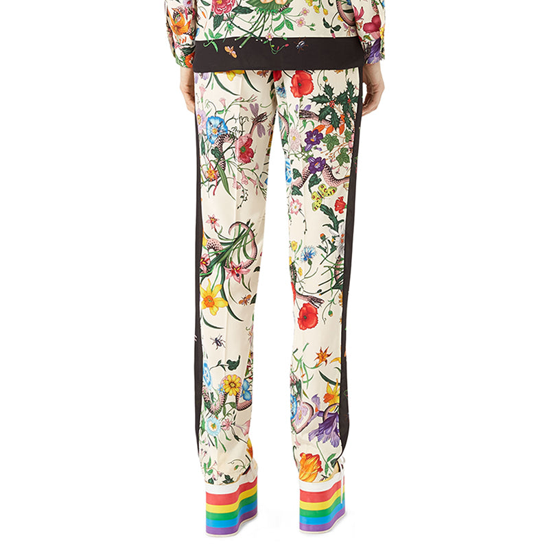 sz 40 NEW $1,300 GUCCI Ivory FLORA & Pink SNAKE PRINT Silk TROUSERS PANTS NWT
