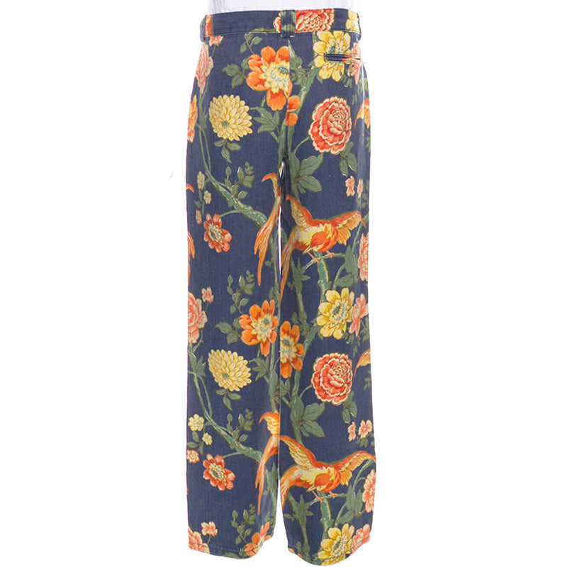 34 NEW $1500 GUCCI RUNWAY Men Blue FLORAL PRINT 100% Linen Relax TROUSERS PANTS