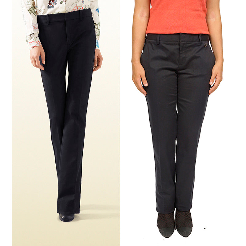 sz 40 NEW $750 GUCCI Woman's Navy Blue Cotton Twill STRAIGHT LEG Trousers PANTS
