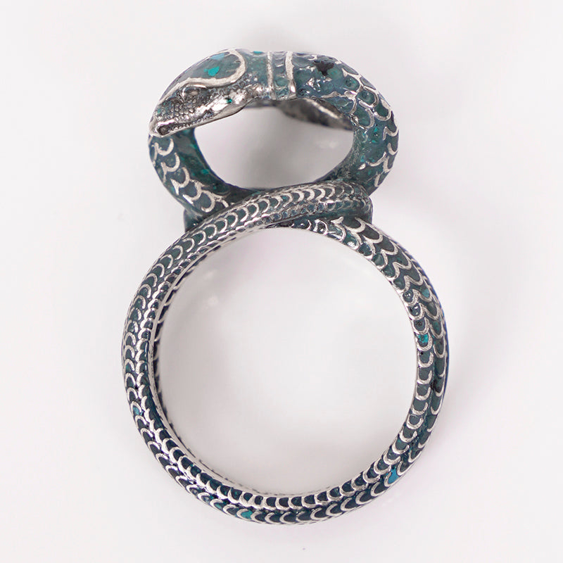 US 7.5 NEW $395 GUCCI GARDEN Sterling Silver Blue Enamel Intertwined SNAKE RING