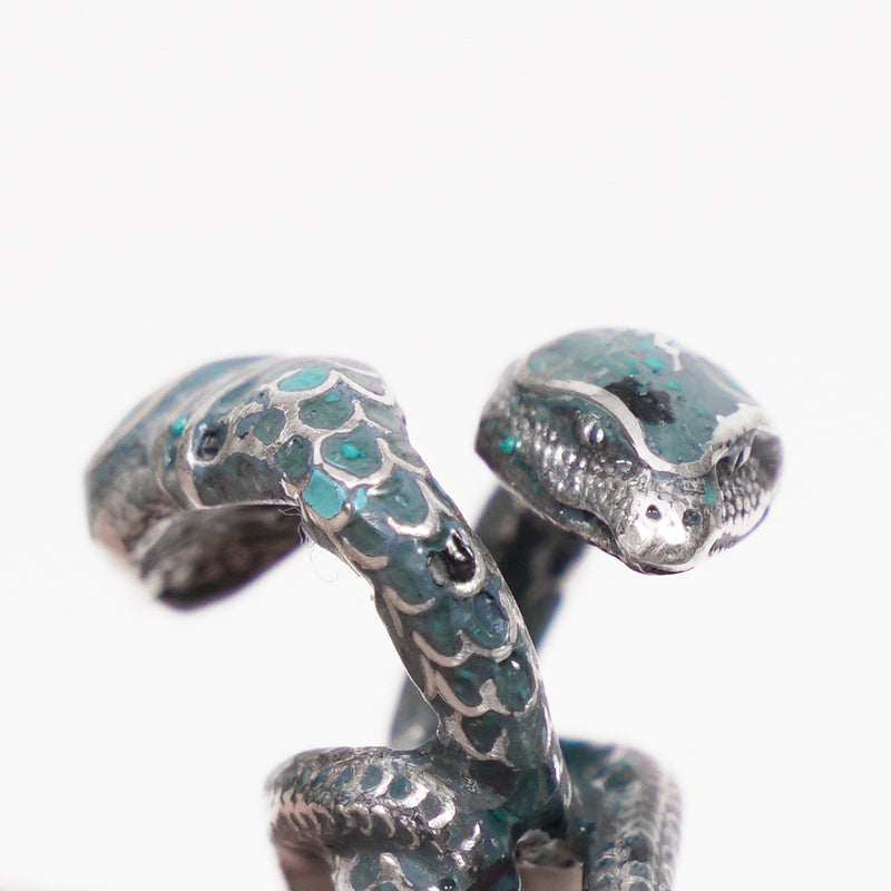 US 7.5 NEW $395 GUCCI GARDEN Sterling Silver Blue Enamel Intertwined SNAKE RING