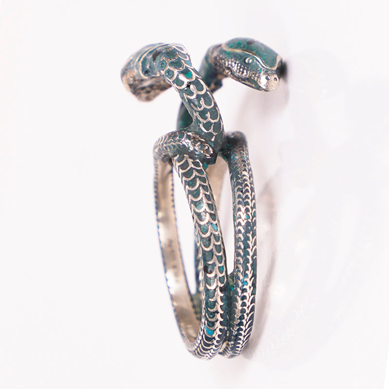 US 7.5 NEW $395 GUCCI GARDEN Sterling Silver Blue Enamel Intertwined SNAKE RING