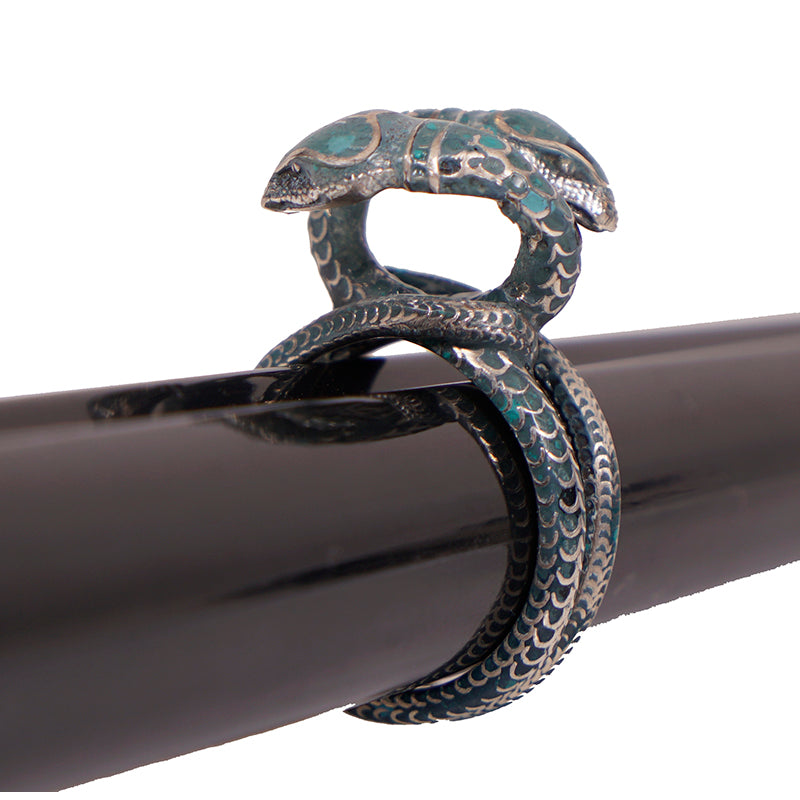 US 7.5 NEW $395 GUCCI GARDEN Sterling Silver Blue Enamel Intertwined SNAKE RING