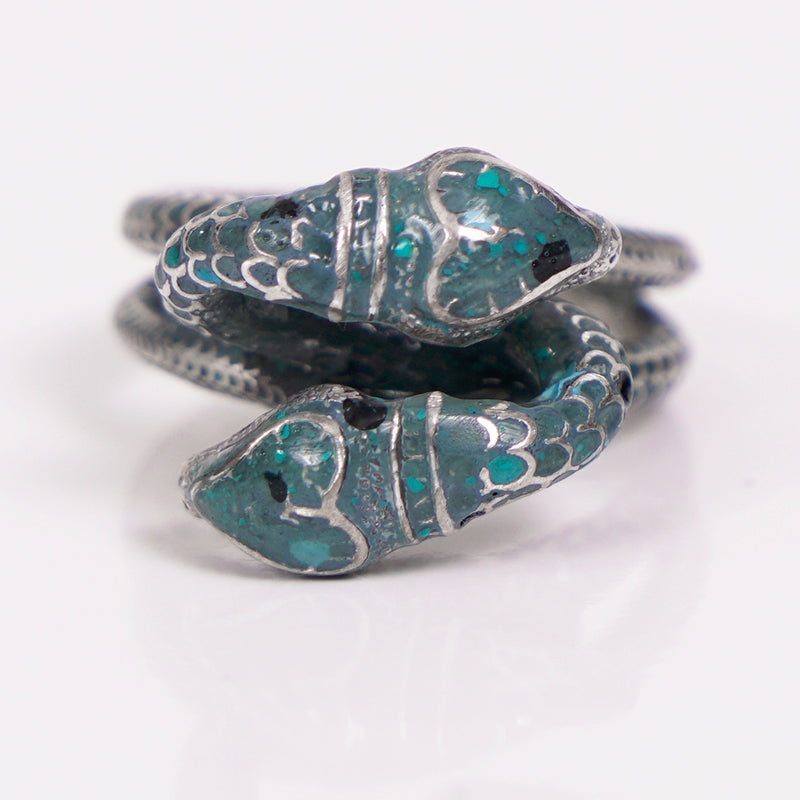 US 7.5 NEW $395 GUCCI GARDEN Sterling Silver Blue Enamel Intertwined SNAKE RING