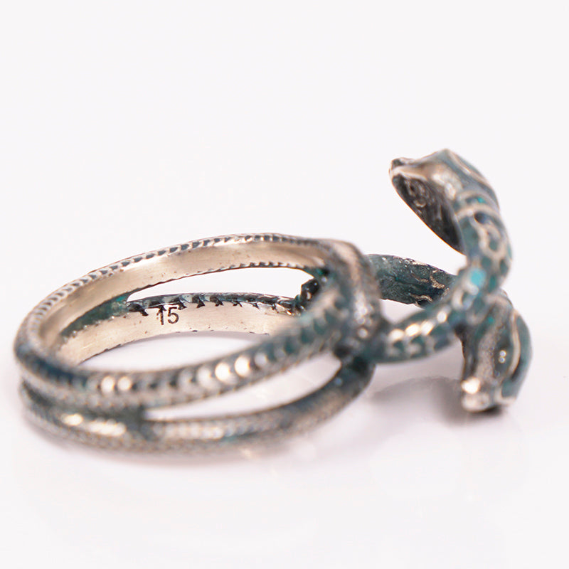 US 7.5 NEW $395 GUCCI GARDEN Sterling Silver Blue Enamel Intertwined SNAKE RING