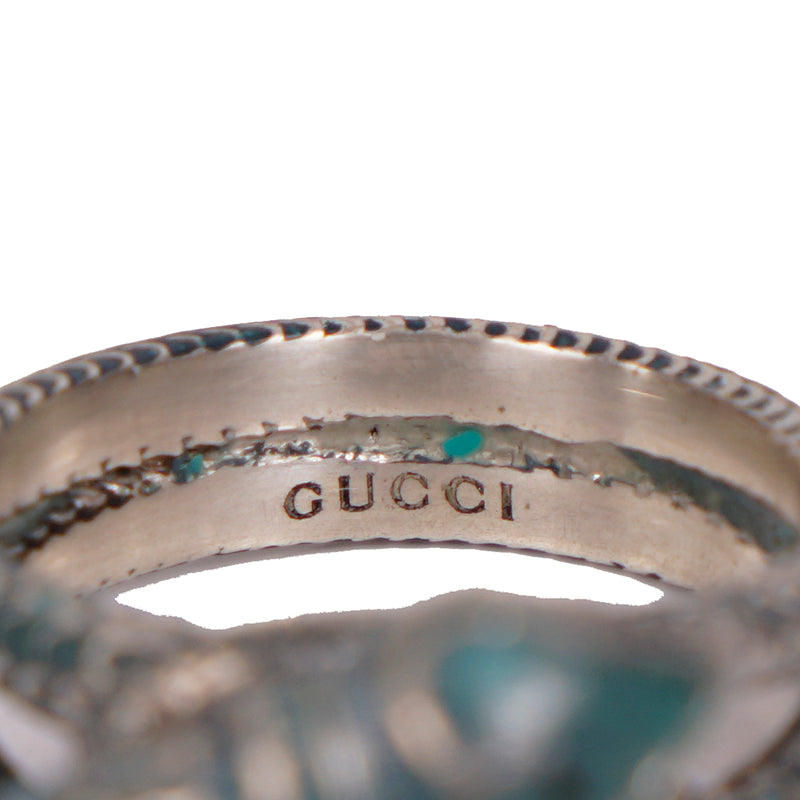 US 7.5 NEW $395 GUCCI GARDEN Sterling Silver Blue Enamel Intertwined SNAKE RING