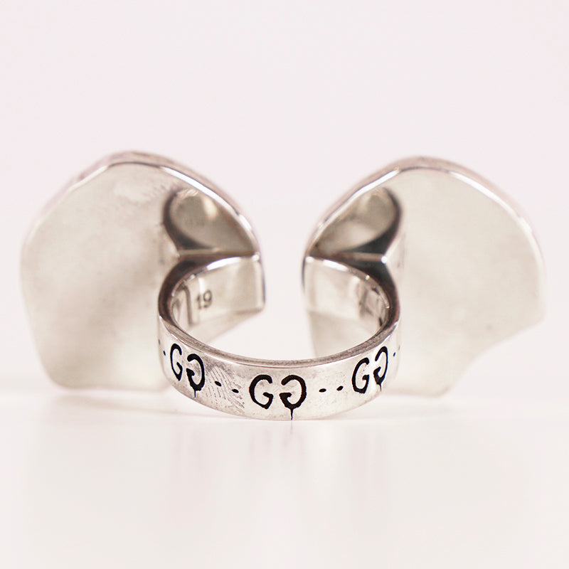 sz 19 NEW $430 GUCCI Sterling Silver Enamel HAMLET GHOST SKULL Logo GG RING