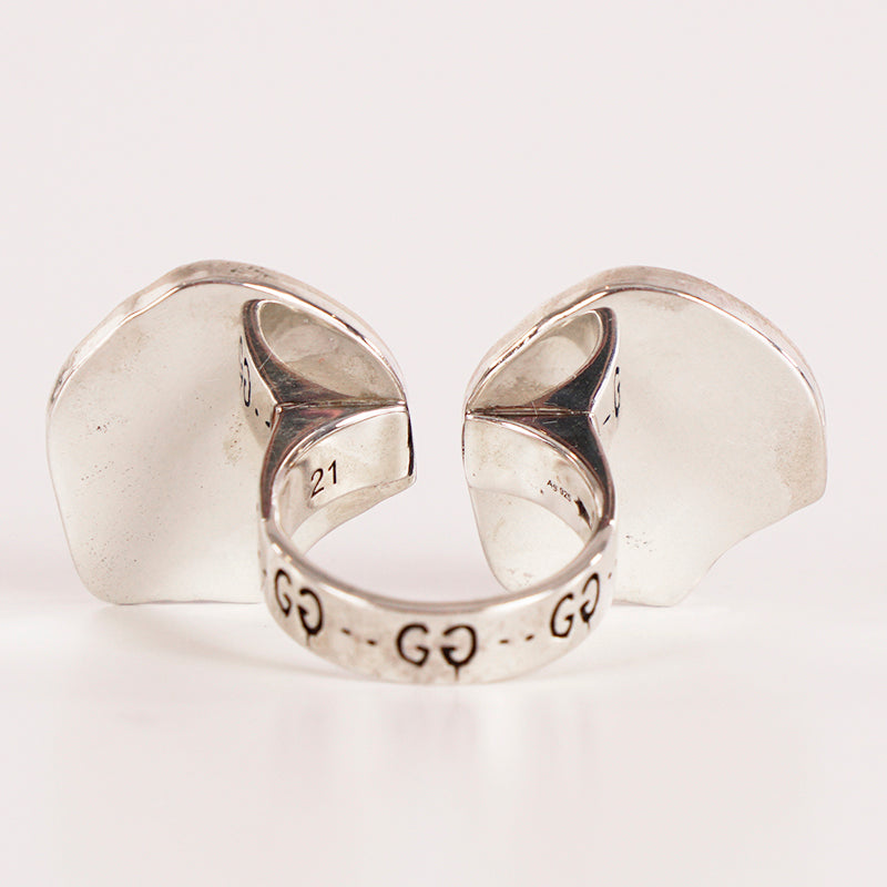 sz 19 NEW $430 GUCCI Sterling Silver Enamel HAMLET GHOST SKULL Logo GG RING