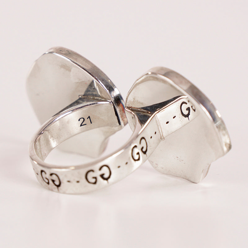 sz 19 NEW $430 GUCCI Sterling Silver Enamel HAMLET GHOST SKULL Logo GG RING