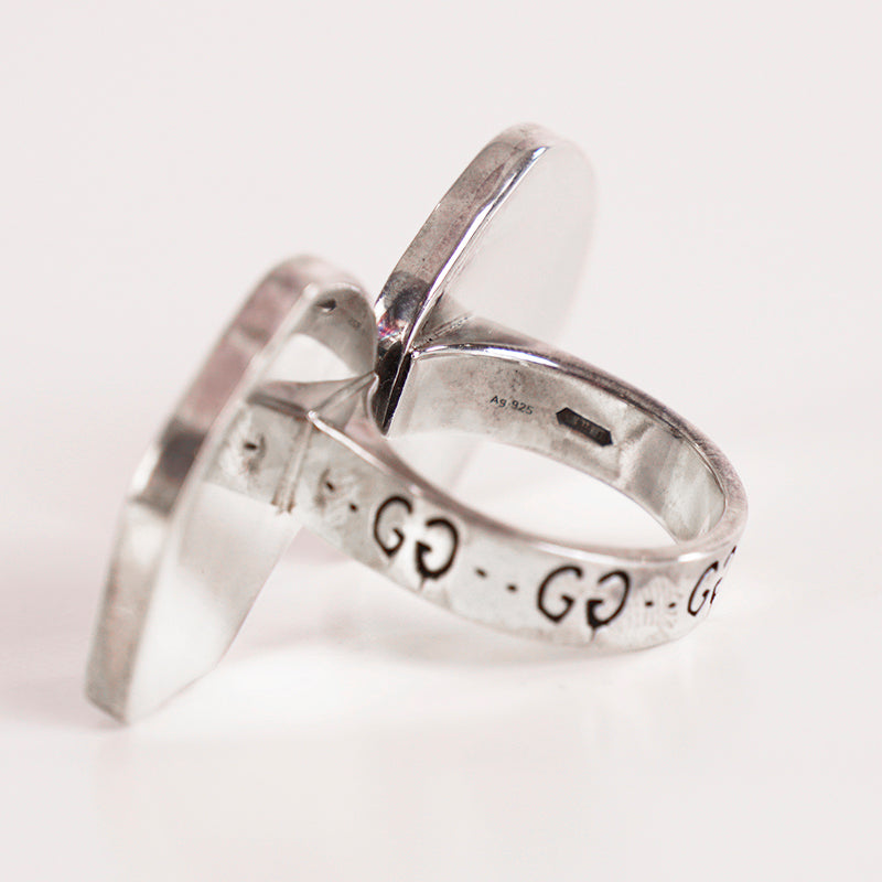 sz 19 NEW $430 GUCCI Sterling Silver Enamel HAMLET GHOST SKULL Logo GG RING