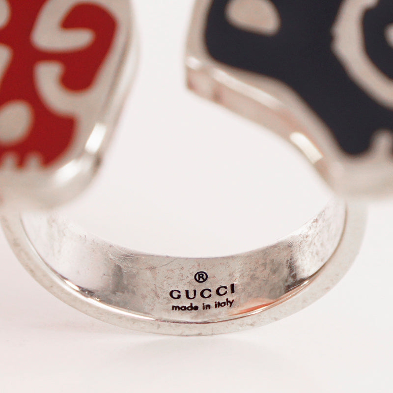 sz 19 NEW $430 GUCCI Sterling Silver Enamel HAMLET GHOST SKULL Logo GG RING