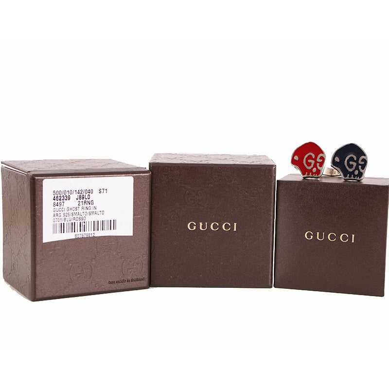 sz 19 NEW $430 GUCCI Sterling Silver Enamel HAMLET GHOST SKULL Logo GG RING