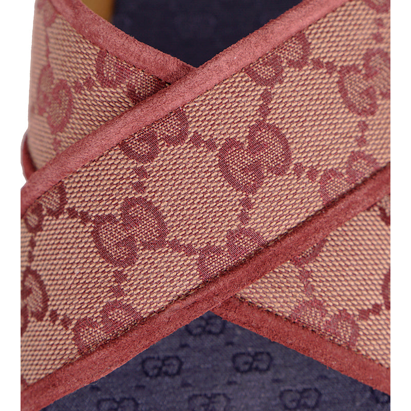 36 NEW $620 GUCCI Burgundy Red Senior Ruggine GG LOGO CANVAS Slide Flat SANDALS
