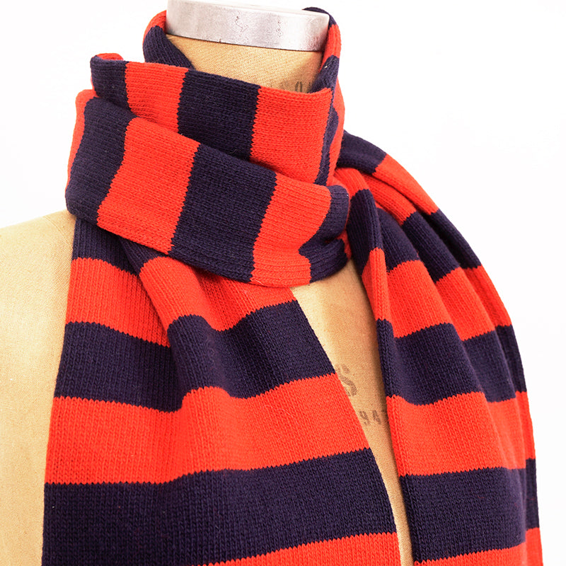 NEW $810 GUCCI Men's Unisex Red and Navy Striped Wool Long Scarf With Bee Logo