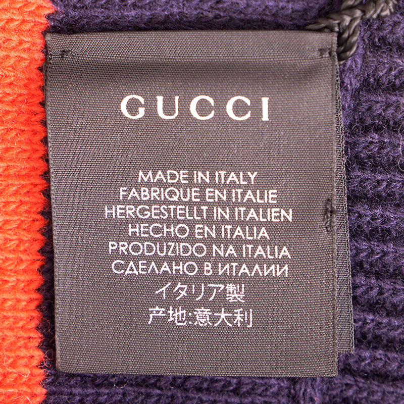 NEW $810 GUCCI Men's Unisex Red and Navy Striped Wool Long Scarf With Bee Logo