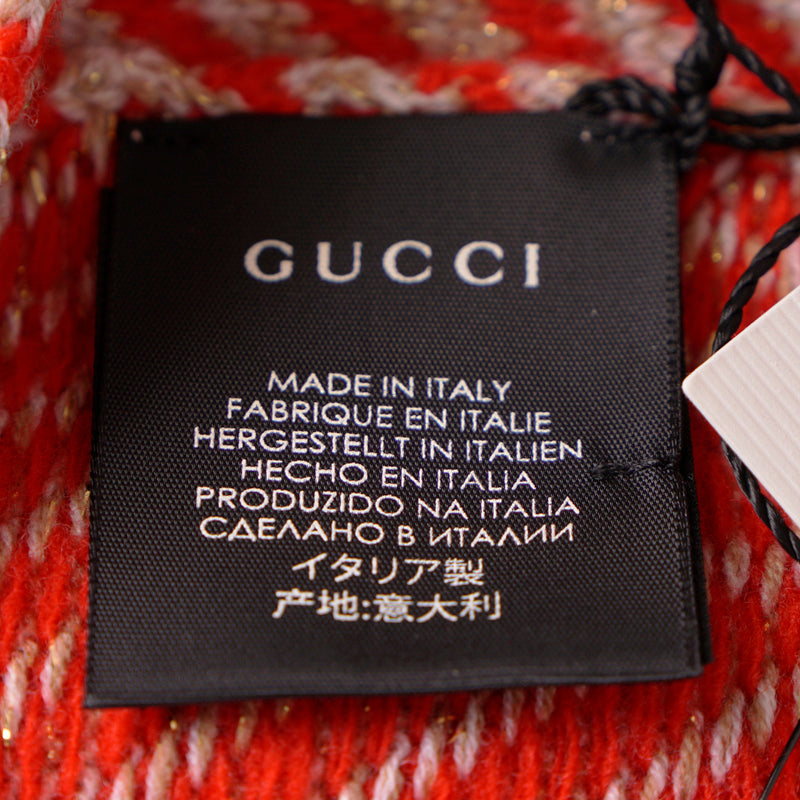 NEW $415 GUCCI Red and Gold GG Stripe JACQUARD Wool Long Fall Winter SCARF