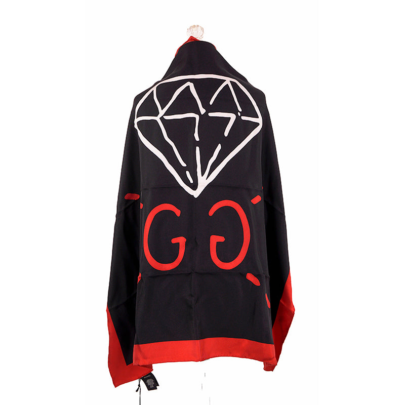 NEW $495 GUCCI Black & Red GG GUCCI GHOST Diamond Print Square Silk Twill SCARF