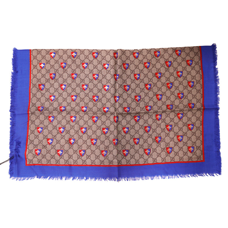 NEW $490 GUCCI Classic GG LOGO Web Shield GOLD BEE Modal Silk LARGE 70x180 SCARF