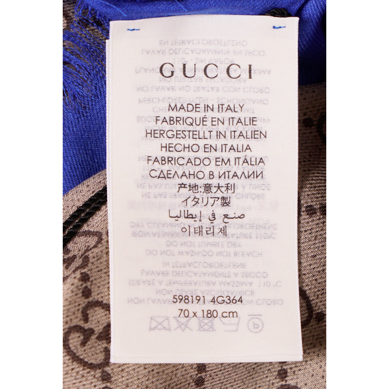 NEW $490 GUCCI Classic GG LOGO Web Shield GOLD BEE Modal Silk LARGE 70x180 SCARF
