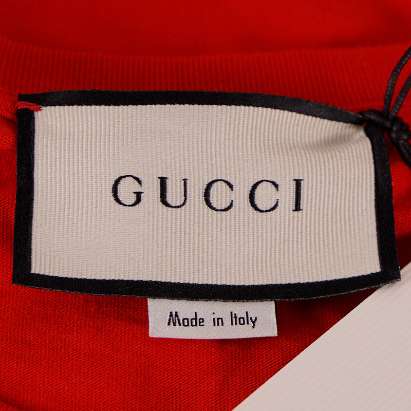L & XXL NEW $580 GUCCI Men's Red Cotton Yellow ROCKER GG LOGO Rainbow Tee T-SHIRT
