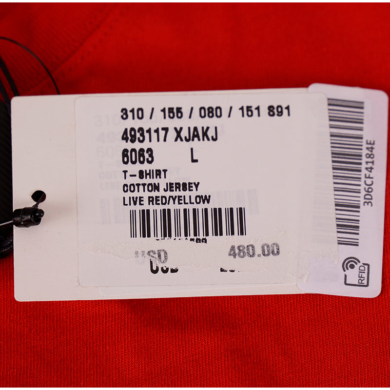 L & XXL NEW $580 GUCCI Men's Red Cotton Yellow ROCKER GG LOGO Rainbow Tee T-SHIRT