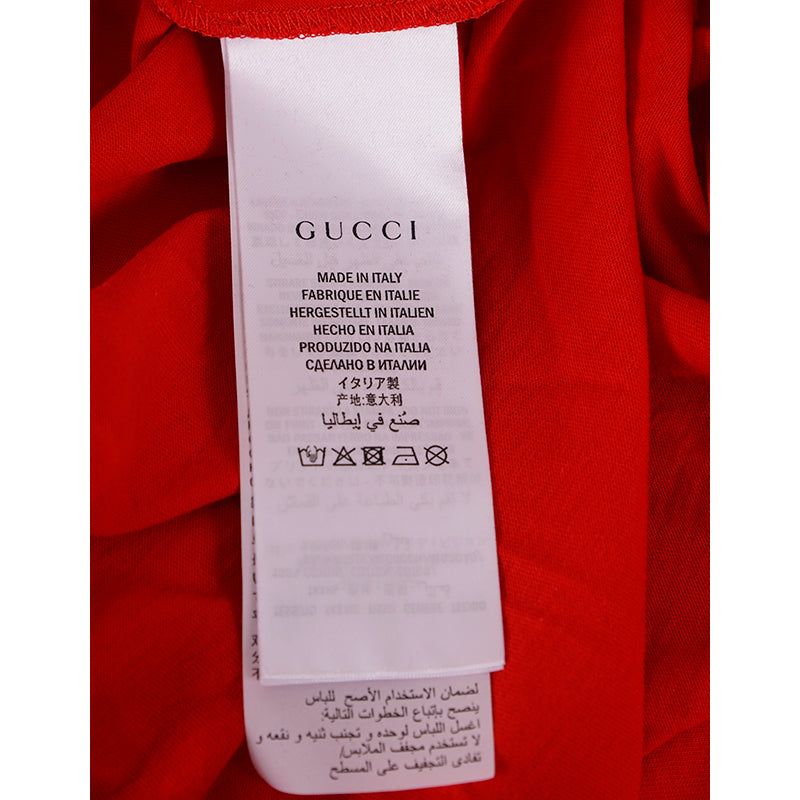 L & XXL NEW $580 GUCCI Men's Red Cotton Yellow ROCKER GG LOGO Rainbow Tee T-SHIRT