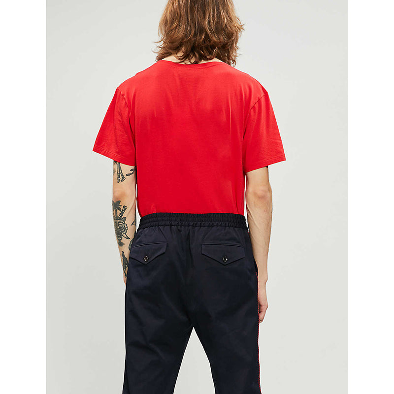 L & XXL NEW $580 GUCCI Men's Red Cotton Yellow ROCKER GG LOGO Rainbow Tee T-SHIRT