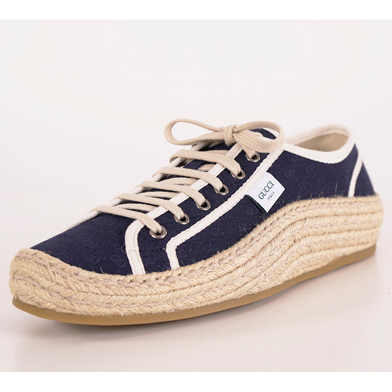 9G US 9.5 NEW $630 GUCCI Men's GG LOGO Blue Espadrille Lace-Up HYBRID SNEAKERS