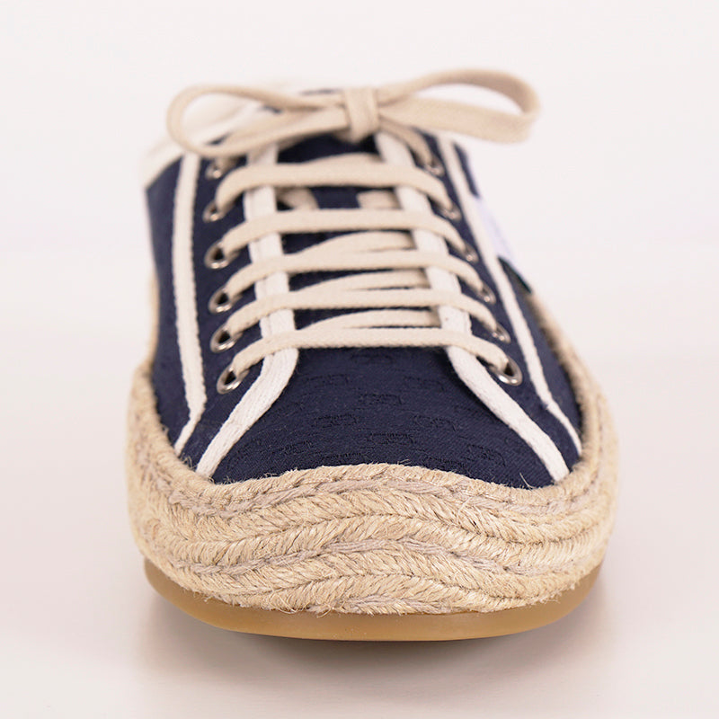 9G US 9.5 NEW $630 GUCCI Men's GG LOGO Blue Espadrille Lace-Up HYBRID SNEAKERS