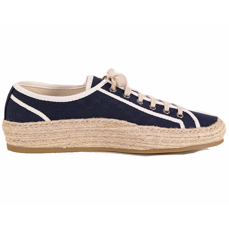 9G US 9.5 NEW $630 GUCCI Men's GG LOGO Blue Espadrille Lace-Up HYBRID SNEAKERS