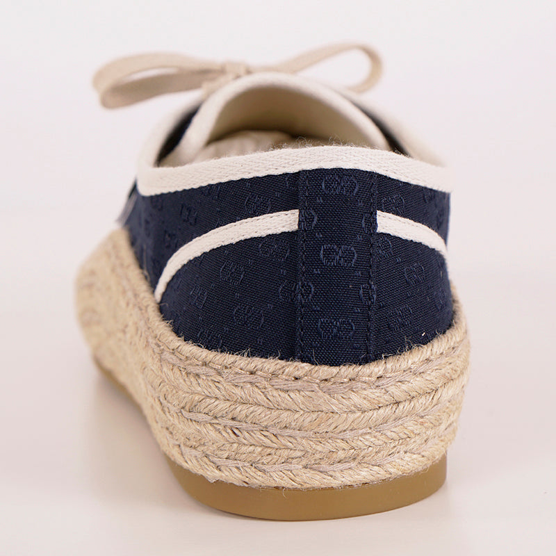 9G US 9.5 NEW $630 GUCCI Men's GG LOGO Blue Espadrille Lace-Up HYBRID SNEAKERS