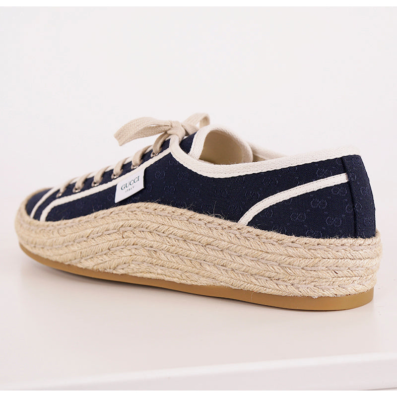 9G US 9.5 NEW $630 GUCCI Men's GG LOGO Blue Espadrille Lace-Up HYBRID SNEAKERS
