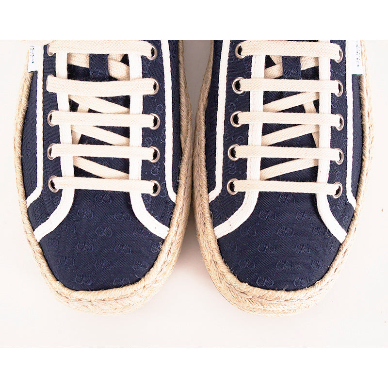 9G US 9.5 NEW $630 GUCCI Men's GG LOGO Blue Espadrille Lace-Up HYBRID SNEAKERS