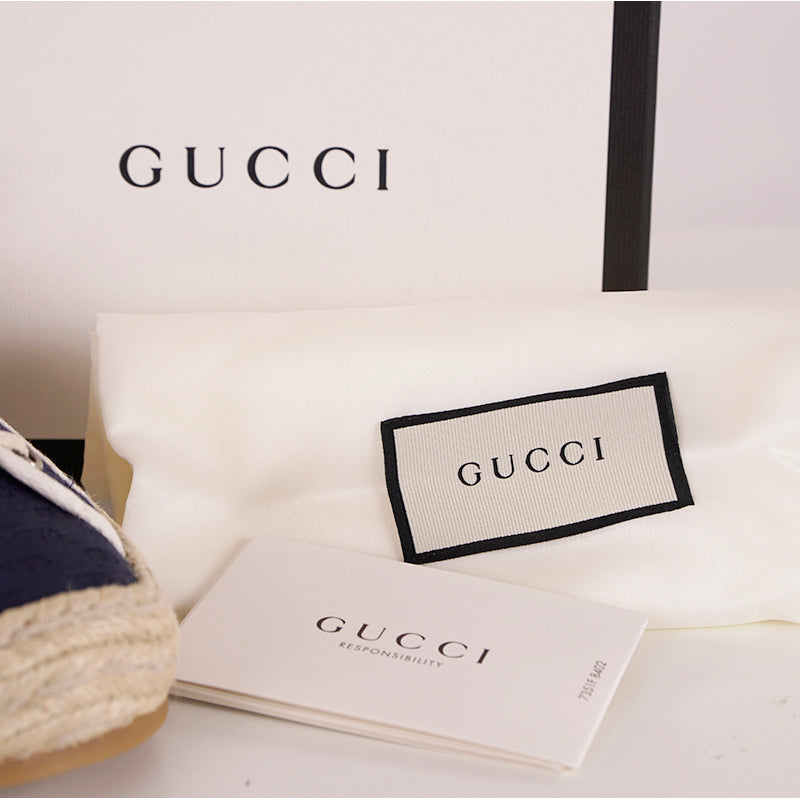 9G US 9.5 NEW $630 GUCCI Men's GG LOGO Blue Espadrille Lace-Up HYBRID SNEAKERS