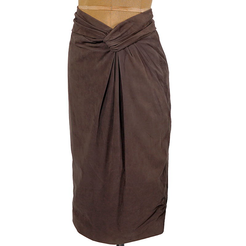 40 NEW $2500 GUCCI RUNWAY Brown 100% LEATHER SUEDE Knot Accent Pencil SKIRT XS