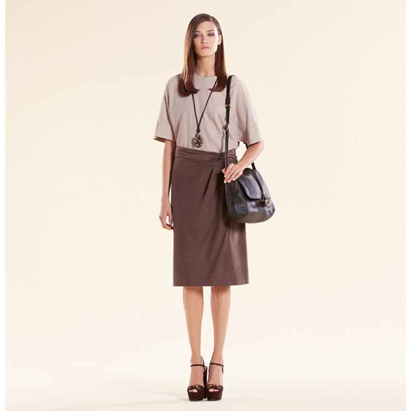 40 NEW $2500 GUCCI RUNWAY Brown 100% LEATHER SUEDE Knot Accent Pencil SKIRT XS