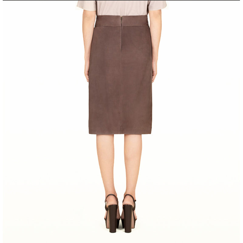 40 NEW $2500 GUCCI RUNWAY Brown 100% LEATHER SUEDE Knot Accent Pencil SKIRT XS