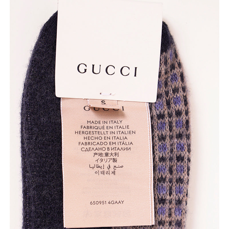 sz S NEW $195 GUCCI Men’s Wool Grey Blue Pattern INTERLOCKING LOGO GG Tall SOCKS