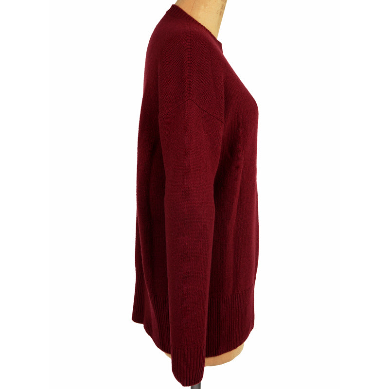 sz L NEW $1050 GUCCI Dk Red Wool GOLD BEE BROOCH Long OVERSIZE Knit Long SWEATER